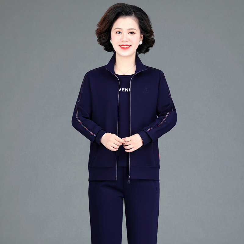 均妮 中老年运动套装女春秋款大码运动装妈妈装中年妇女休闲运动服三