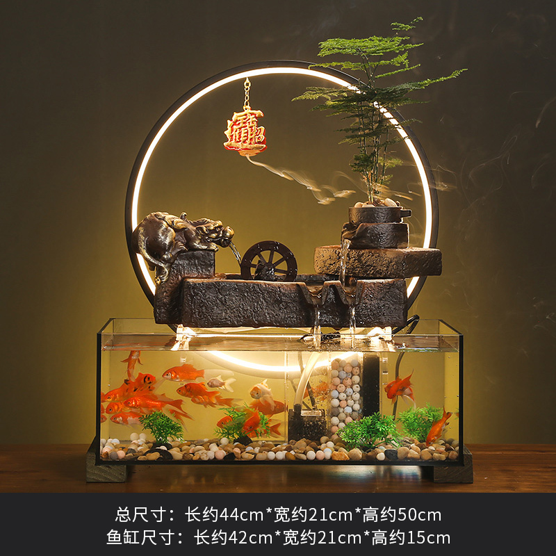 创意招财流水摆件室内客厅办公室装饰桌面循环水鱼缸开业乔迁礼品