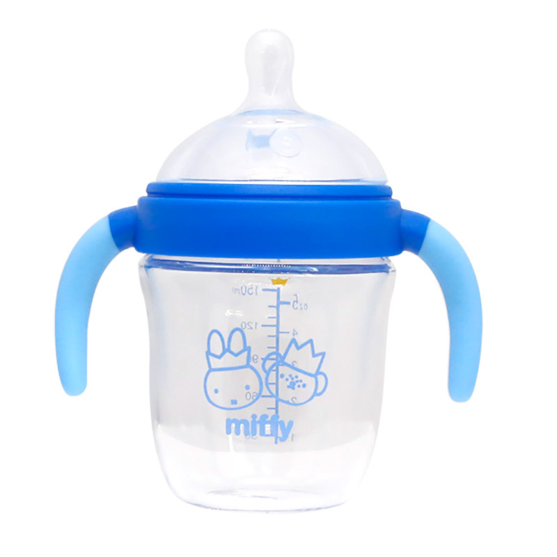米菲(Miffy)广口径玻璃奶瓶240ml(橙色)带手柄耐高温