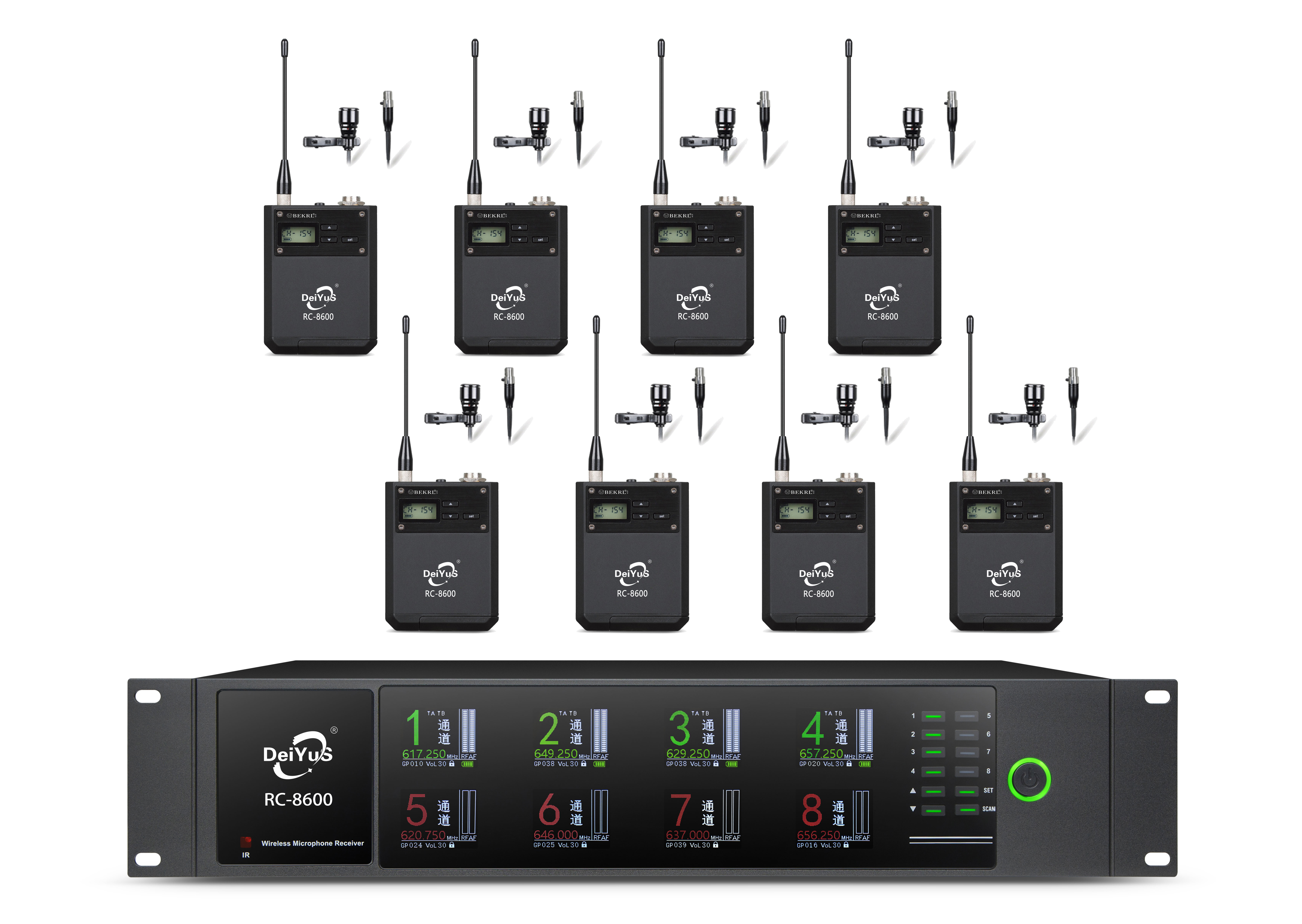 DeiYuS/会议话筒麦克风无线真分集一拖八领夹(一台主机8个领夹)/RC-8600/套高清大图