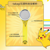 日本Takagi增压花洒喷头 过滤净水洗澡浴室淋浴花洒头皮卡丘