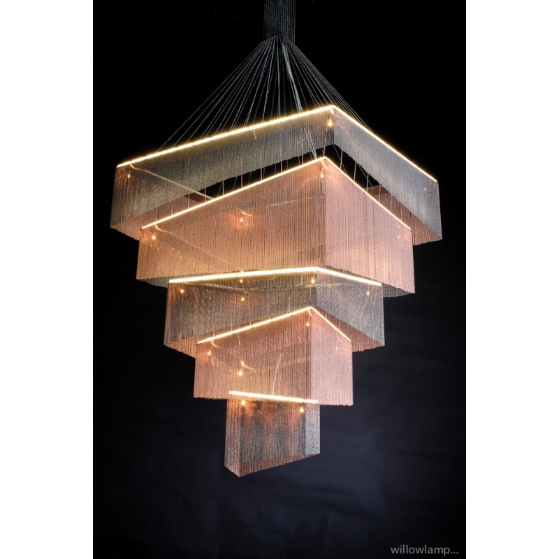 吊链灯后现代流苏灯轻酒店别墅工程复式楼客厅铝链吊灯