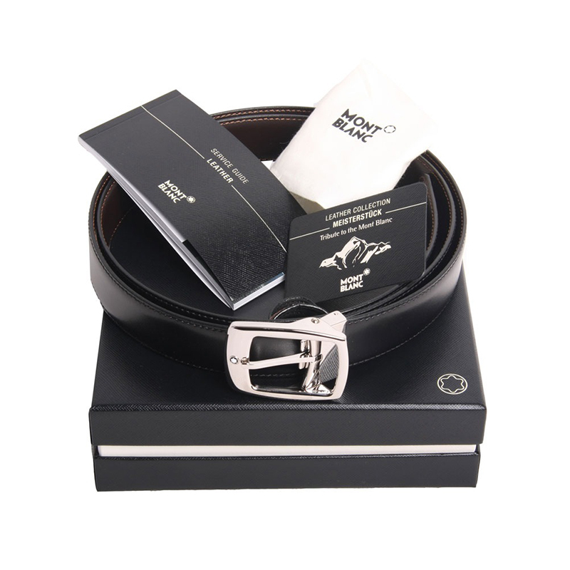Montblanc万宝龙 男皮带银色针式带头皮质腰带/裤带黑色120厘米 9695黑色