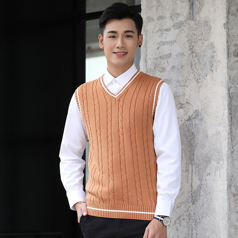 suntek毛衣背心男v领学院风毛线针织马甲男冬季加绒加厚保暖学生毛