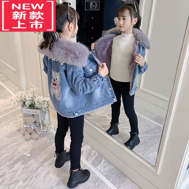 可莉允女童外套秋冬款2022儿童中大童牛仔衣加绒加厚洋气时髦冬装棉衣服棉服图片