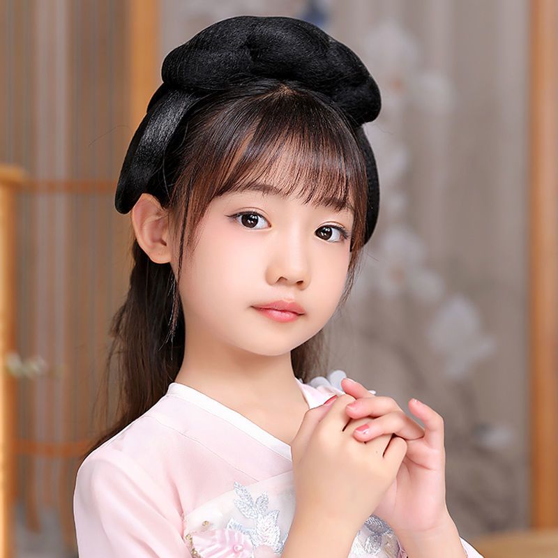 空气刘海 汉服假发女童发箍一体式古风发包发型发髻头发造型儿童古装假发