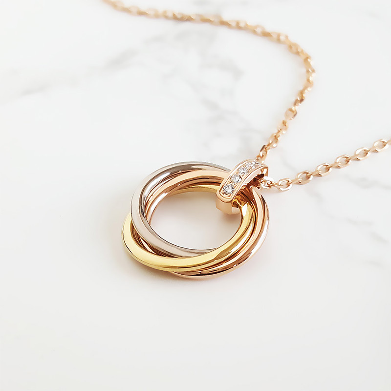 正品卡地亚cartier18k三色金镶钻trinity三环项链卡地亚项链卡地亚