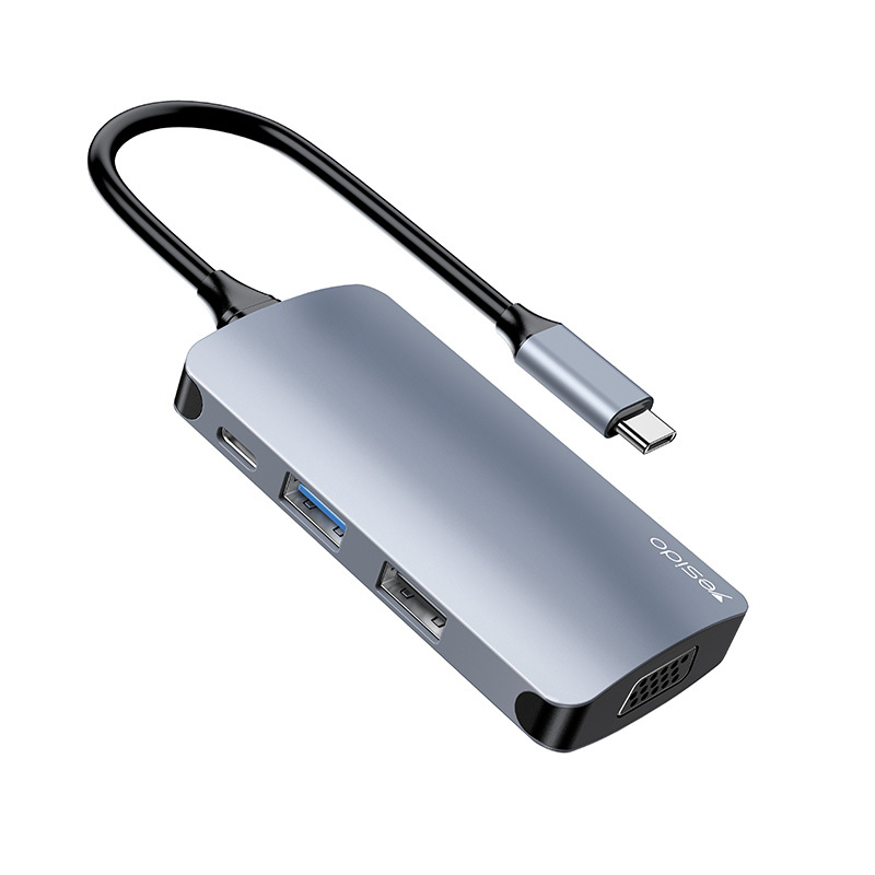 YESIDO七合一TYPE-C智能转接坞HB16 反向充电 3个USB/YTPE-C/TF卡槽/SD卡槽/ VGA接口