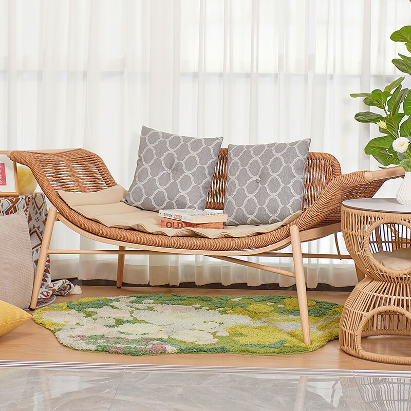 紫叶檀花贵妃椅阳台躺椅藤沙发单人小户型卧室家用简约民宿贵妃榻 加高贵妃椅-浅棕