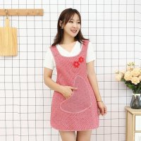 快乐花爱心口袋红色围裙 韩版棉围裙女厨房网红薄款时尚背带家用罩衣做饭T防油污上班工作