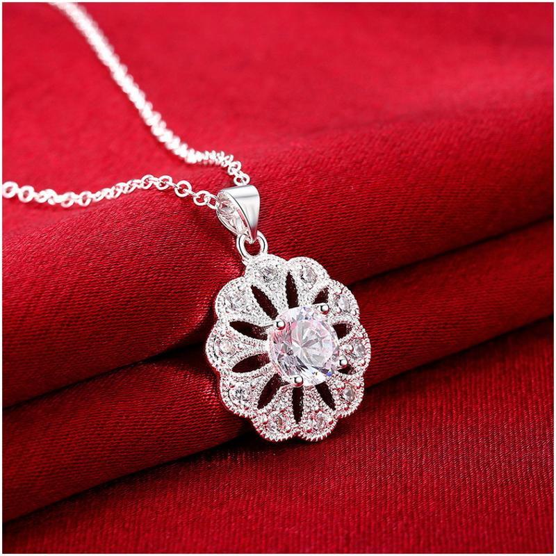 N851 Women Silver Necklace 镀纯银日韩时尚配优雅水晶项链坠送女朋友七夕情人节礼物