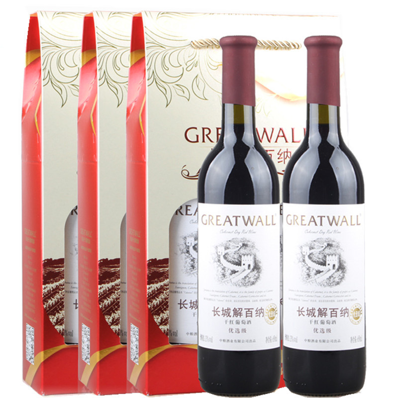 长城（GreatWall）中粮国产红酒长城干红葡萄酒 优选级解百纳 13度国产红酒650ml*6瓶整箱装