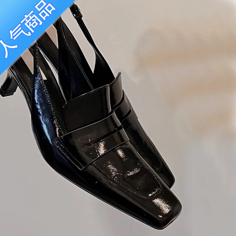 SUNTEK细跟高跟鞋法式包头凉鞋女2023年新款夏季鞋子黑色小猫跟单鞋春秋高清大图