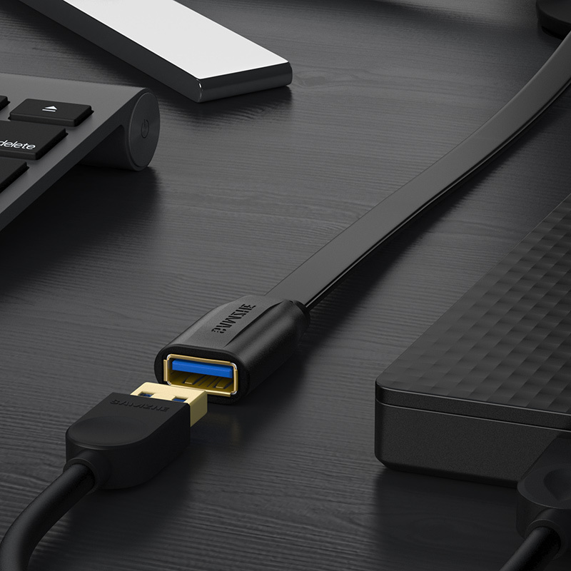 山泽 USB延长线usb3.0高速传输数据线 公对母 AM/AF U盘鼠标键盘加长线 扁平黑色2米 AP-320