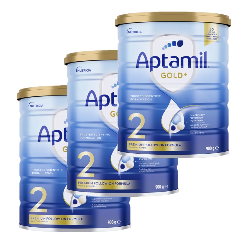 新效期-3罐装保税发 Aptamil澳洲爱他美金装奶粉2段900g/罐装6-12个月宝宝牛奶粉进口婴幼儿二段奶粉新旧随机高清大图