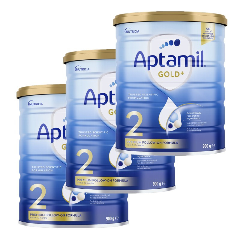 新效期-3罐装保税发 Aptamil澳洲爱他美金装奶粉2段900g/罐装6-12个月宝宝牛奶粉进口婴幼儿二段奶粉新旧随机