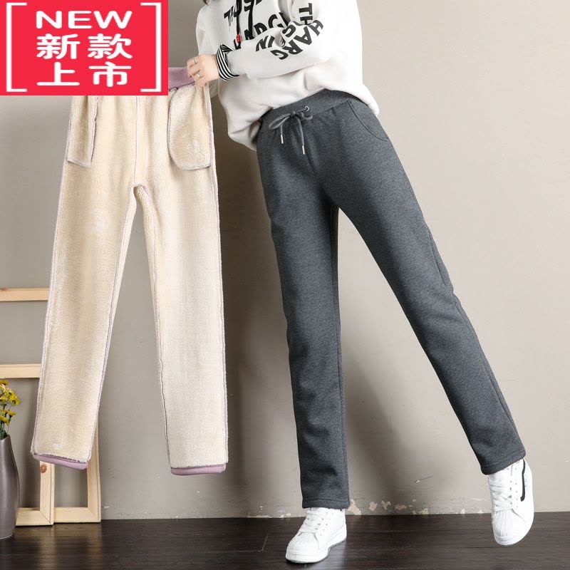 可莉允女童加绒裤子羊羔绒冬季新款中大童保暖加绒裤女大童黑色休闲棉裤图片