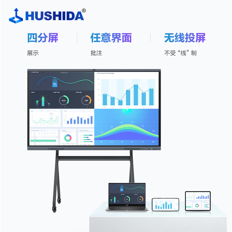 互视达(HUSHIDA)65英寸会议平板教学一体机电子白板4K大屏触摸内置摄像头麦克风 安卓+Win i7 CW-ZZGW-65