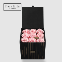 Para Ella 007系列9朵粉色进口玫瑰花永生花礼盒鲜花速递女神节创意礼物情人节礼物生日结婚纪念日礼物送女生女友