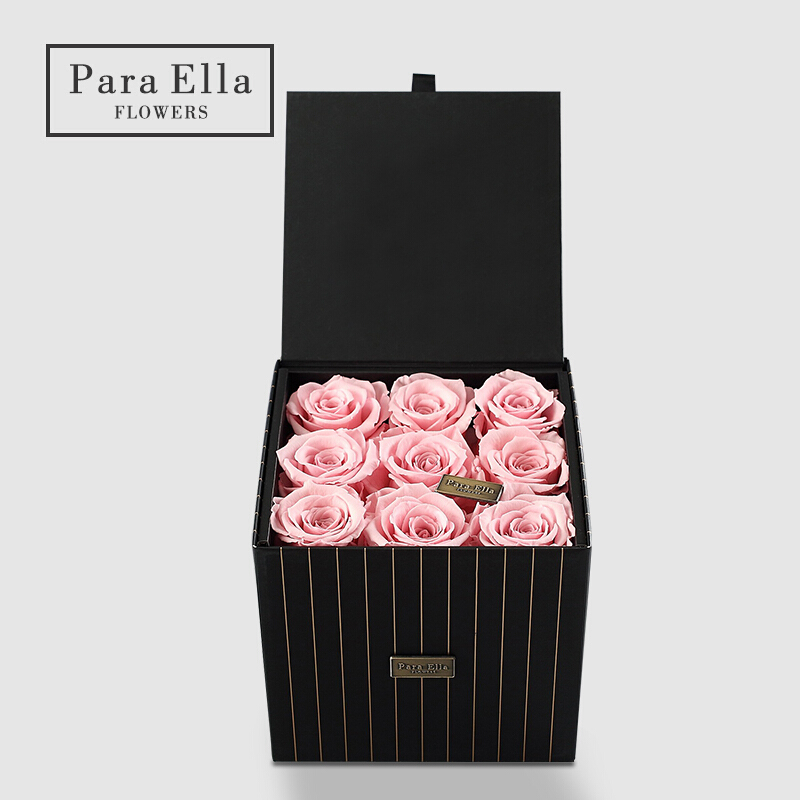 Para Ella 007系列9朵粉色进口玫瑰花永生花礼盒鲜花速递女神节创意礼物情人节礼物生日结婚纪念日礼物送女生女友