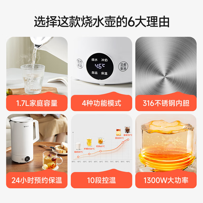 anKale 电热水壶AJL-SH1701全自动恒温保温一体1.7L母婴级316不锈钢一体无缝内胆家用烧水壶高清大图