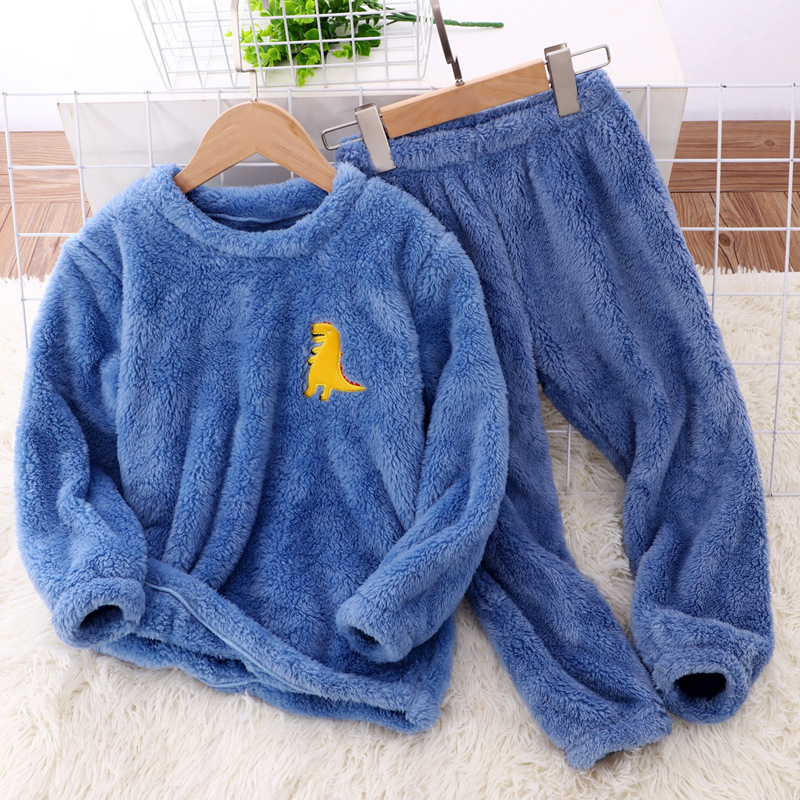 KIDS MAM&DAD秋冬儿童法兰绒睡衣套装家居服男童女童中大童加厚保暖儿童睡衣