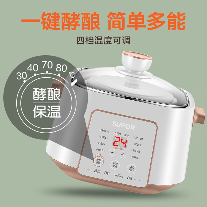 苏泊尔 (SUPOR) 电炖锅大容量 隔水炖电炖锅燕窝隔水电炖盅全自动家用多功能陶瓷BB煲汤锅煮粥锅 DZ25YC828