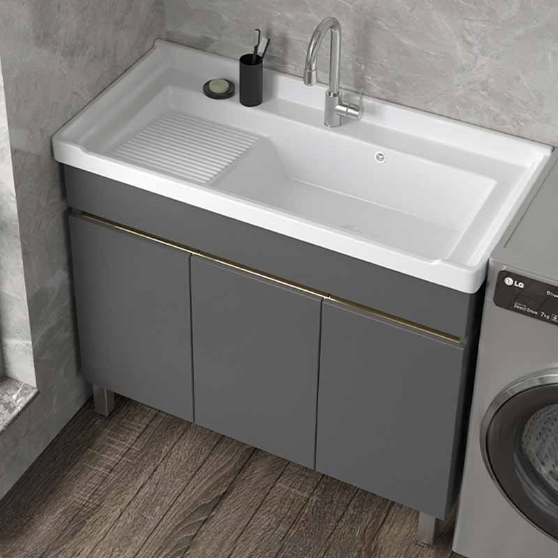 古达不锈钢陶瓷洗衣柜洗手洗脸盆落地浴室柜组合带搓衣板台盆水池