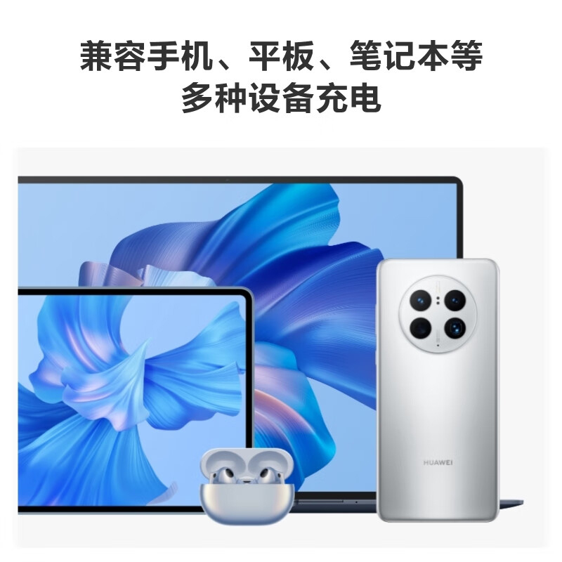 华为卡片全能充电器66W含6A C-C 1.0米数据线 兼容华为三折叠屏手机及苹果手机iPhone15ProMax冰霜银高清大图