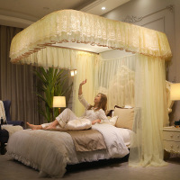 京城派 2021新款落地式蕾丝U型导轨蚊帐支架可升降家用夏天1.2/2mU型轨道式宫廷蚊帐蕾丝落地床幔欧式蚊帐