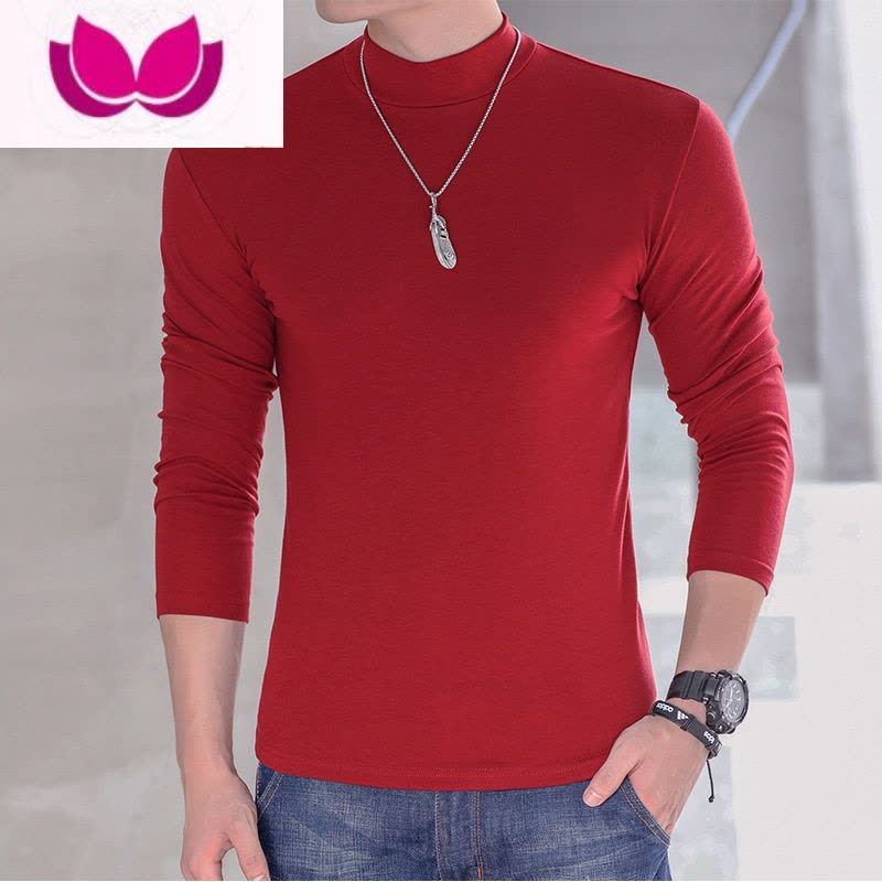 七斓中半高领打底衫男士长袖t恤纯色修身大码保暖秋衣韩版图片