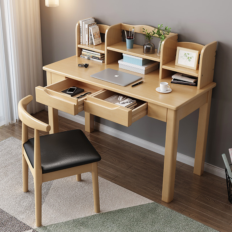 寻木匠北欧实木书桌书架组合简约家用写字桌子卧室学习桌电脑桌