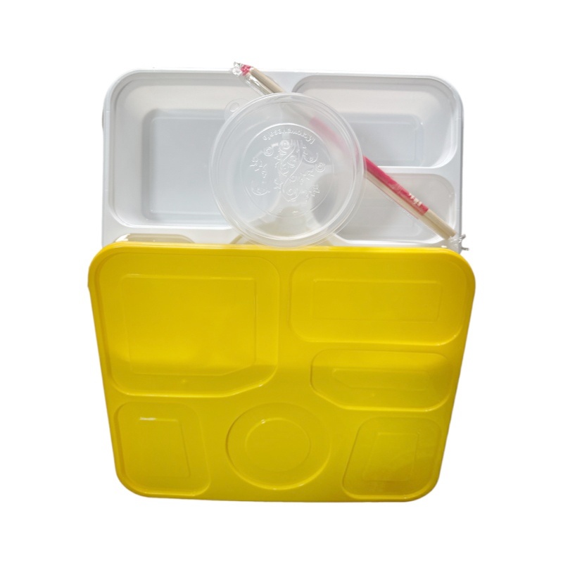 金胜星 六格餐盒（带汤碗、筷子）1500ml+200ml汤碗+筷子 套高清大图