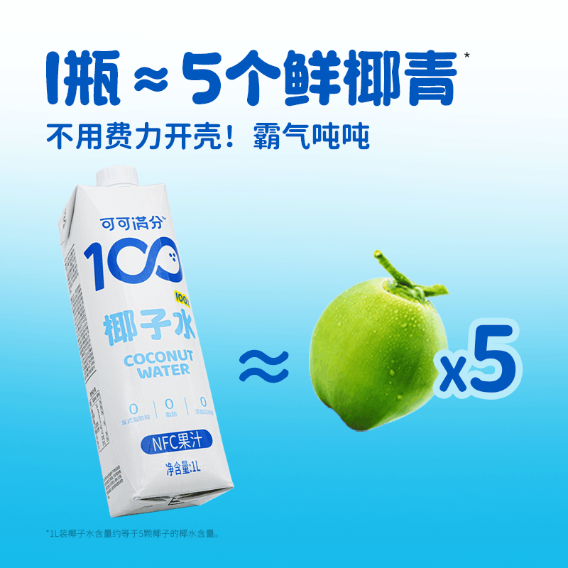可可满分 100%椰子水 1L*6瓶图片
