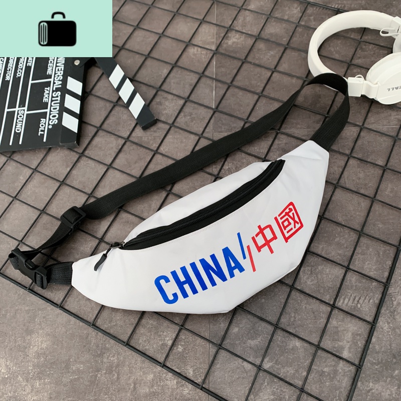 斜挎包ins潮牌运动小背包男士胸包中国单肩包嘻哈个生腰包女NEWLAKE 白色收藏加购不迷路