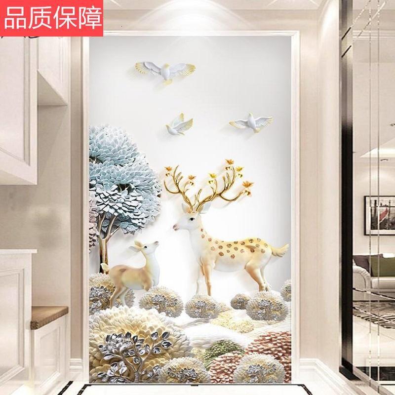 北欧8D浮雕立体麋鹿壁纸现代简约3d墙布玄关走廊过道壁画背景墙纸B仅墙纸壹德壹
