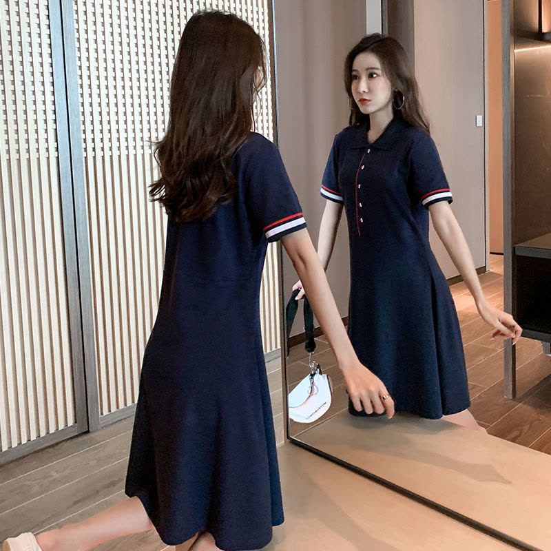 真维斯polo裙连衣裙女夏季2022新款法式学院风a字裙子收腰中长裙图片
