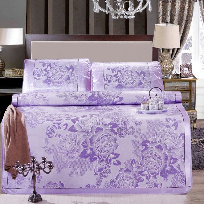 冰丝席三件套1.8m床夏季凉席1.5折叠双人夏天空软席子图片