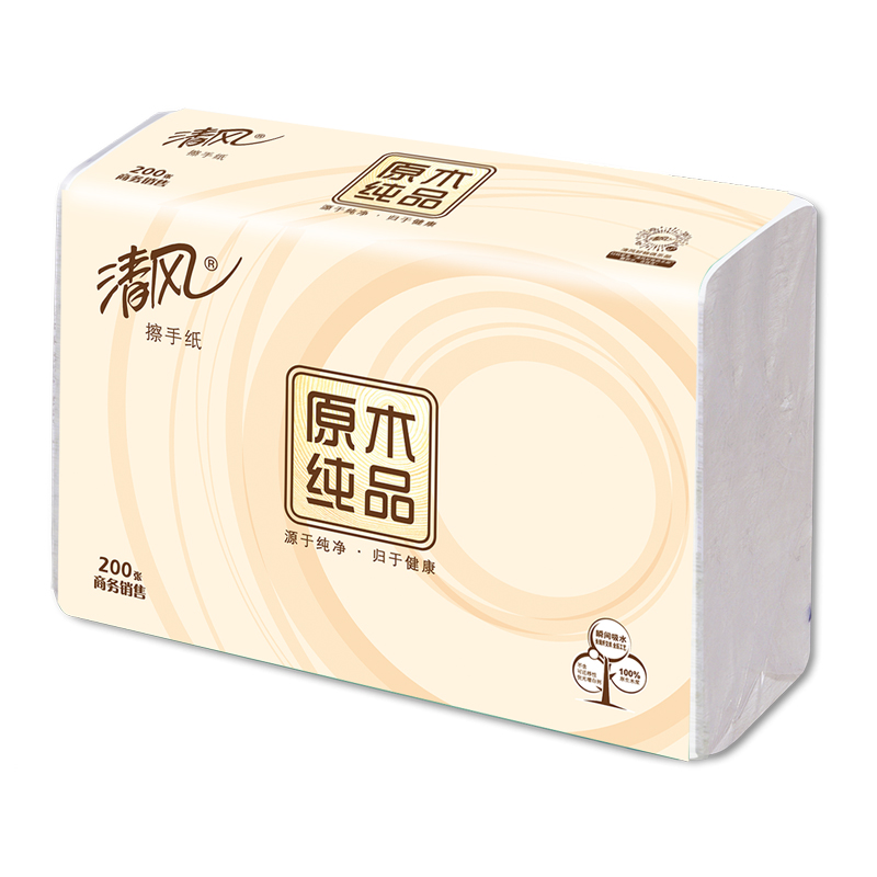 清风 单层无印花擦手纸B913A1C 200张/包 20包整箱高清大图