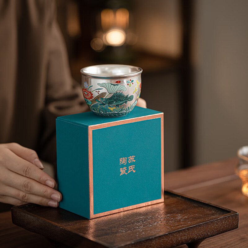 苏氏陶瓷(SUSHI CERAMICS) 鎏银鱼藻纹主人杯 茶杯礼盒 130ml (单位:个)高清大图