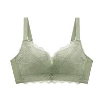 梦芭蒂内衣女小胸聚拢无钢圈文胸性感蕾丝上托调整型胸罩 绿色 70A