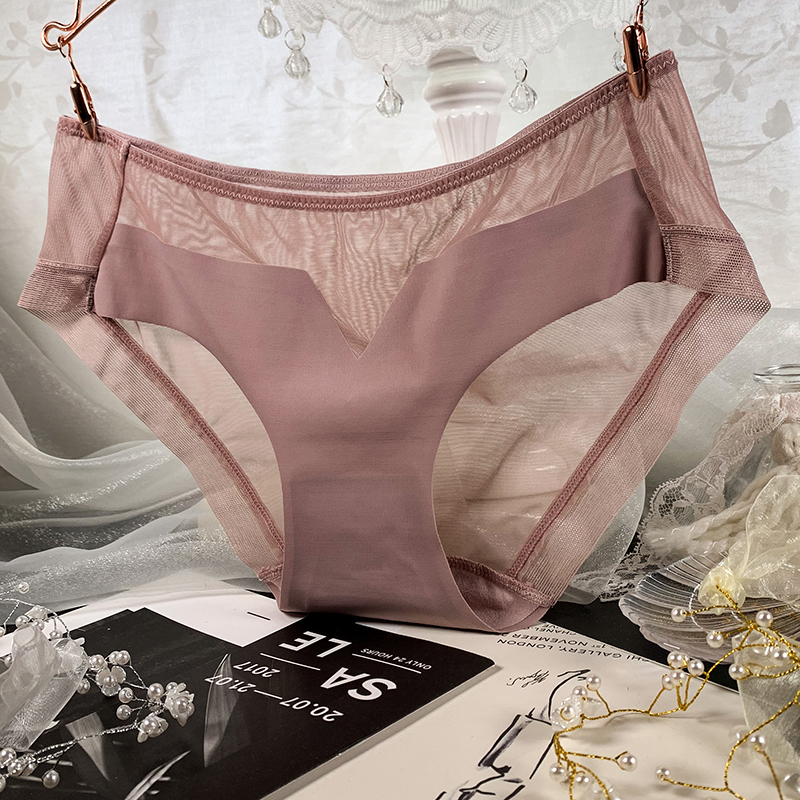 三送一性感冰丝无痕三角裤网纱诱惑透明棉裆蕾丝低腰ol女士内裤