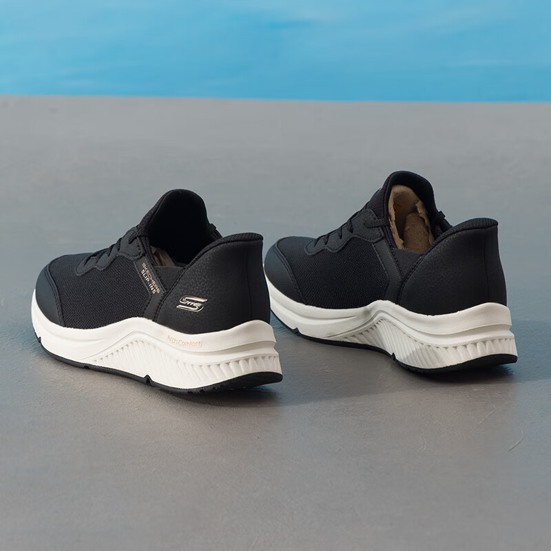斯凯奇（Skechers）夏季新款女鞋黑色透气网面跑步鞋运动鞋休闲鞋 黑白117627-BLK高清大图