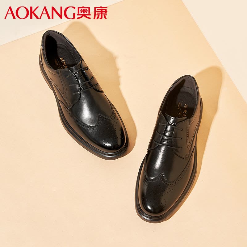 奥康男鞋商务正装皮鞋男春秋布洛克时尚软面舒适办公室通勤单鞋图片