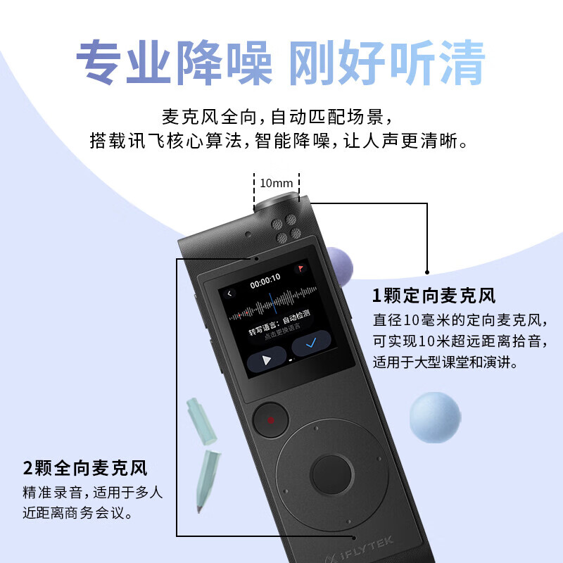 科大讯飞(iflytek)智能录音笔SR101 录音免费转写 中英文实时互转 触摸屏融合按键操作 16g+云储存 星空灰高清大图