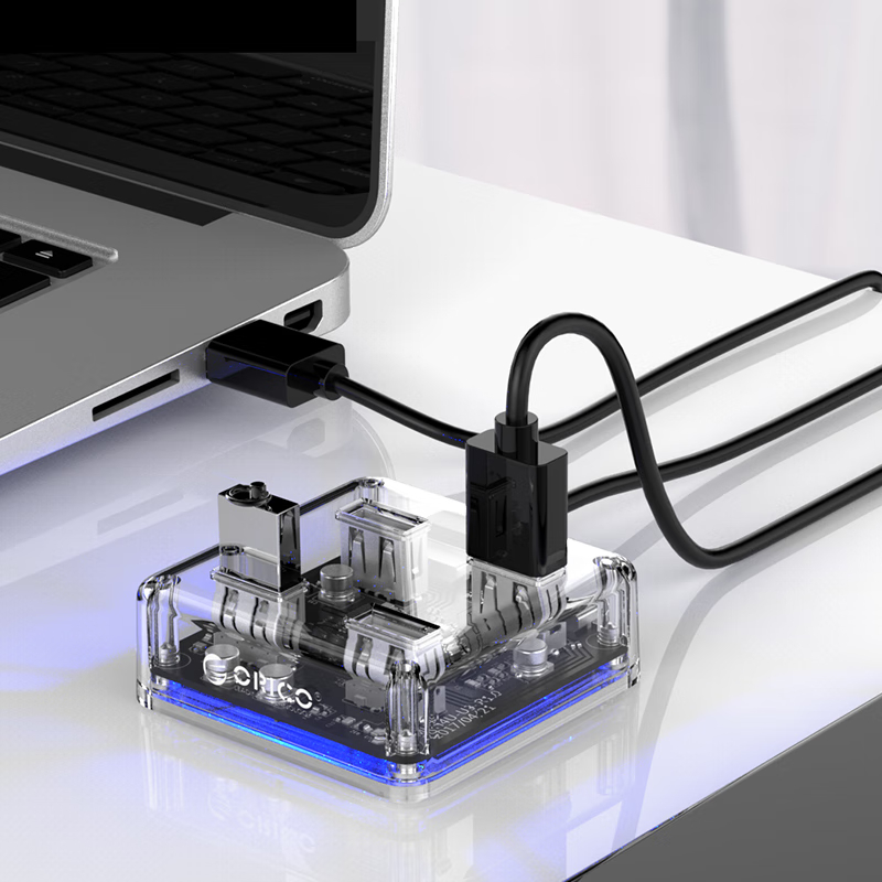 奥睿科(ORICO) USB3.0分线器4口HUB扩展坞转换器笔记本台式电脑一拖四集线器延长线带供电接口透明MH4U高清大图
