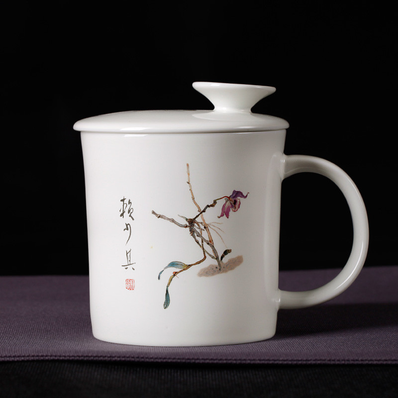 恒福(TEA MiLL) 茶具 马克杯个人杯办公室白瓷陶瓷茶杯茶隔过滤茶叶 送礼 石斛花 其他高清大图