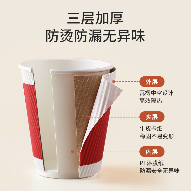 美丽雅 一次性咖啡杯带盖加厚 大号40只 纸杯子奶茶豆浆热饮配搅拌棒 87347高清大图