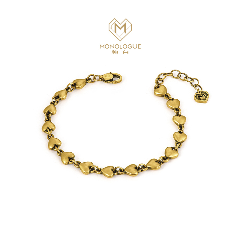 周大福MONOLOGUE独白链金主义 爱心拼接足金复古黄金手链MR1189