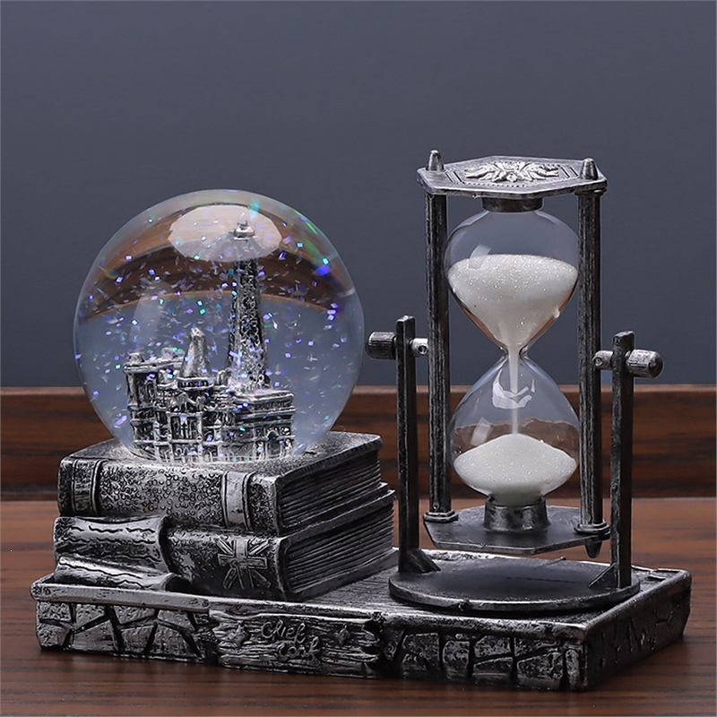 半只橙子复古水晶球沙漏计时器创意摆件酒柜客厅家居装饰品个性房间